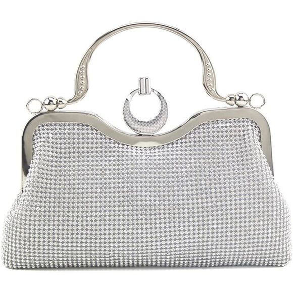 Silver Rhinestone Luxury Bag Purse with Detachable Chain - Picture 3 of 6